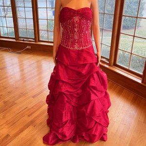 *Mary's Red Taffeta Strapless Formal Prom Party Floor Length Gown Dress Size 16